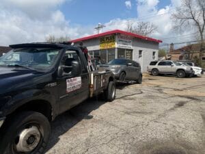 Kia Soul being towed after a locked engine failure on Chicago’s North Side