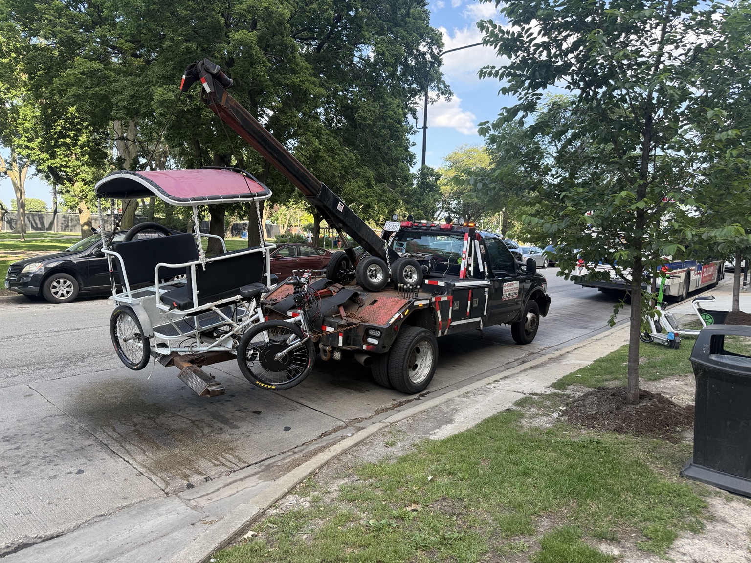 Recovered pedicab loaded after water recovery at Diversey Harbor in Lincoln Park Chicago